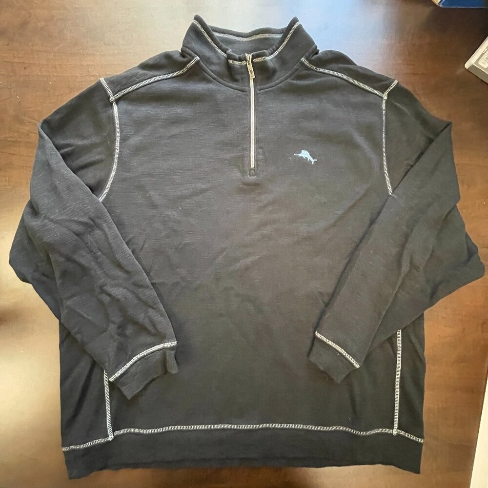 Tommy Bahama Quarter Zip Sweater, Mens Size 2XLB, Black